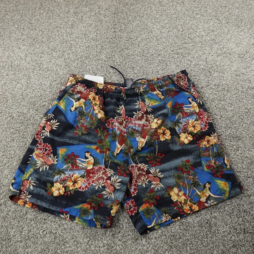 VTG Faded Glory Shorts Mens XL Floral Hawaiian Hula Girls Swim‎ Trunks 90s Y2K